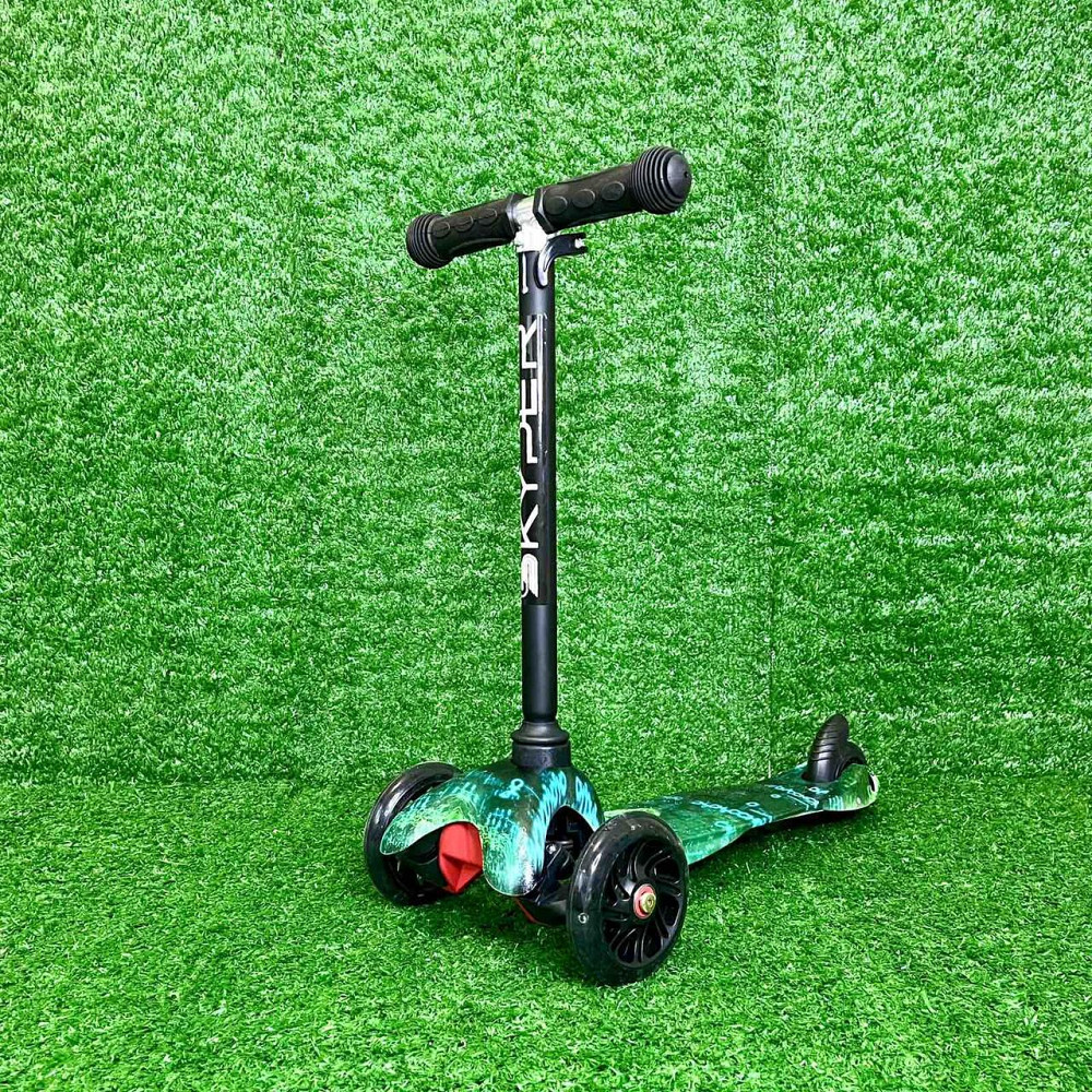 Самокат триколісний Skyper MINI колеса PU 120мм на 2-4 роки Чорний із зеленим (112-70899) Чернигов - изображение 1