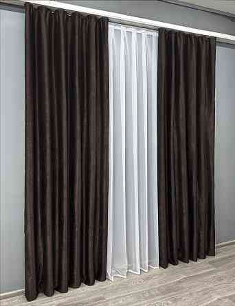 Комплект готових штор VR-Textil Льон Парма № 1087ш Венге 100х270 см 2 шт (31-412) Київ