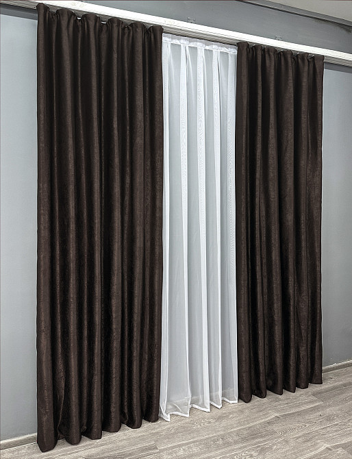 Комплект готових штор VR-Textil Льон Парма № 1087ш Венге 100х270 см 2 шт (31-412) Київ - фото 4