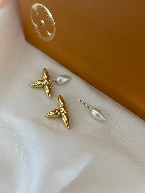 Сережки пусети LV покриття золото 18К Одеса - фото 2