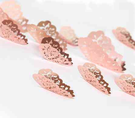 Декоративні 3d метелики мереживні, на скотчі, рожеве золото, в наборі 12штук різних розмірів, пластик Київ