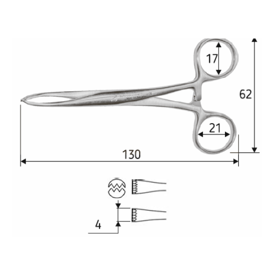 Зажим для ткани Tuffier 13 см, J-17-167 Днепр