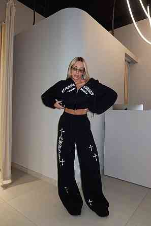 Жіночий стильний трендовий костюм-двійка тринитка на флісі Чорний, 46/48 Одеса