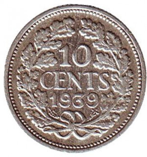 Монета 10 міліграмів. 1944,39 рік, Нідерланди. (срібло) Полтава - фото 1