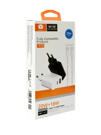 Зарядний пристрій 220В 5В/9В/12В 20Вт QC3.0 USBx1 Type-Cx1 з кабелем Type-C - Type-C WUW-T72C Одеса