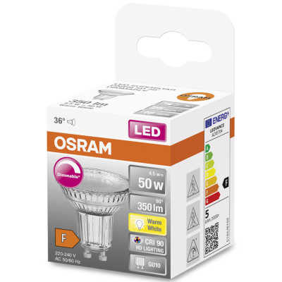 Лампочка Osram LED PAR16 DIM 50 36 4,5W/927 230V GU10 (4058075797888) Вінниця - фото 5