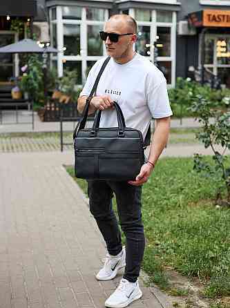 Мужская деловая сумка из кожи 39х29х10, классический портфель для ноутбука и офиса, черный Киев