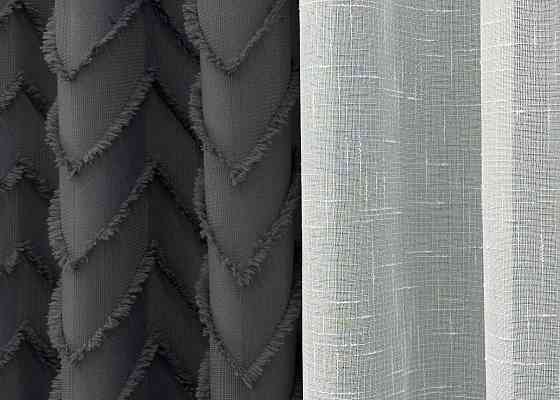 Комплект штор VR-Textil Лен Букле 150х270 2шт и Тюль 400х270 1810ш-115т Графитовый с белым 71-038/3 Киев