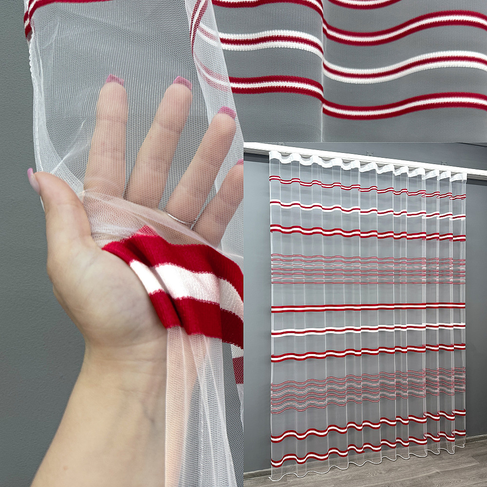 Тюль VR-Textil 1774т Фатин полосы Красный с белым 250х270 см (42-1239) Киев - изображение 1