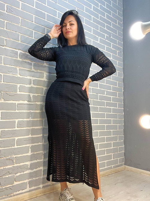 Костюм женский Mintas 2414-2416 прозрачный ажурный юбка разрезы и реглан one size, черный, one size Киев - изображение 7