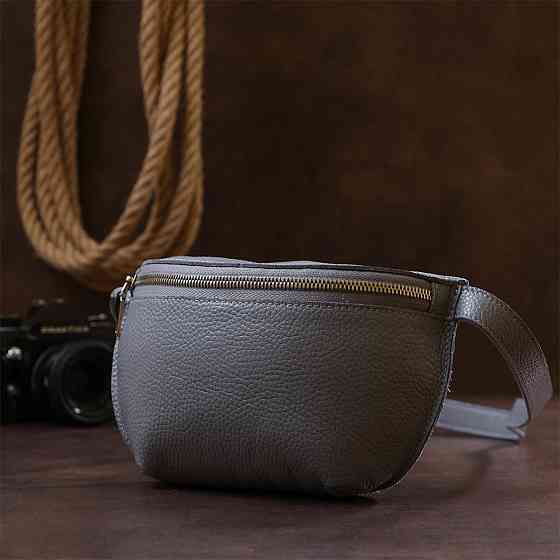 Оригінальна жіноча бананка із натуральної шкіри Shvigel 16379 Сірий Київ