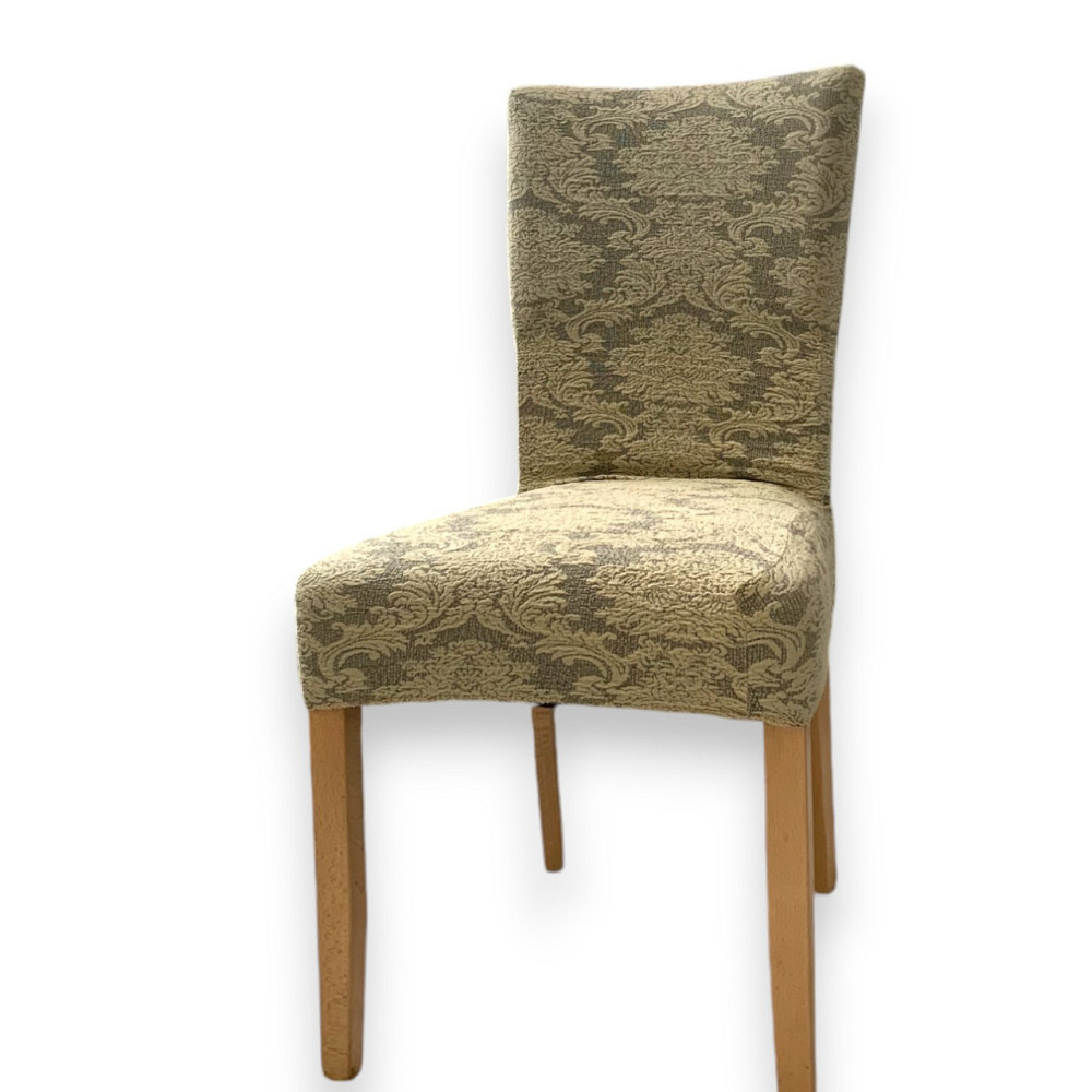 Универсальный натяжной чехол накидка на стул со спинкой Жаккард натяжной Royan Турция бежевый 0061 Белая Церковь - изображение 1