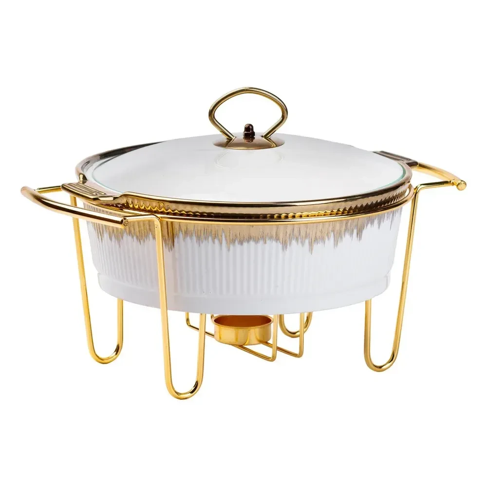 Мармит фарфоровый 1.5 литра настольный круглый мармитница с подогревом Белая HP1035 Киев - изображение 1