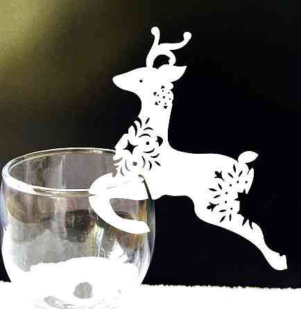 Декор бокалов на новый год Олени 10штук 10 на 9 см белый Киев