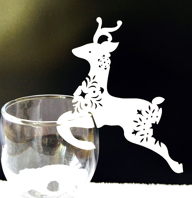 Декор бокалов на новый год Олени 10штук 10 на 9 см белый Киев - изображение 4