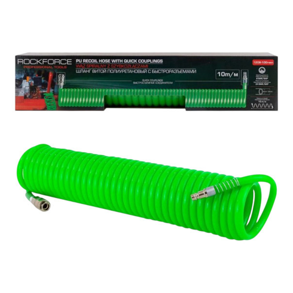 Шланг спіральний ПОВІТРЯНИЙ поліуретан 12х8,0 мм (зелен.) зі швидкозніманням 10м Rock FORCE Мукачево - фото 5