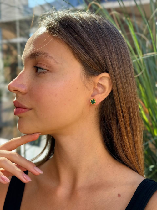 Van Cleef сережки міні/зелені/ лимонне золото/проба, гравіювання/вервер гвоздики 0.9 см Одеса - фото 2