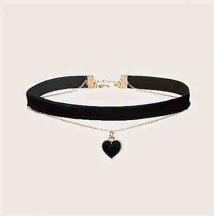 Чорний чокер з підвіскою серце – подвійне намисто на шию Київ