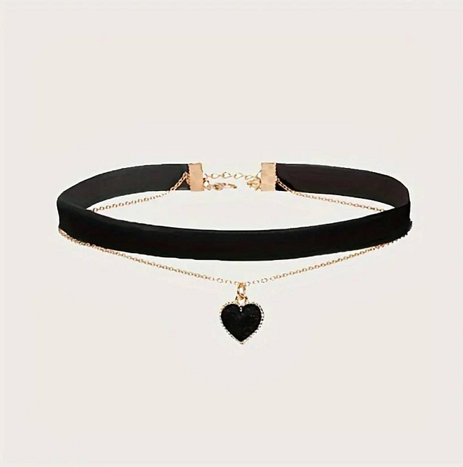 Чорний чокер з підвіскою серце – подвійне намисто на шию Київ - фото 1