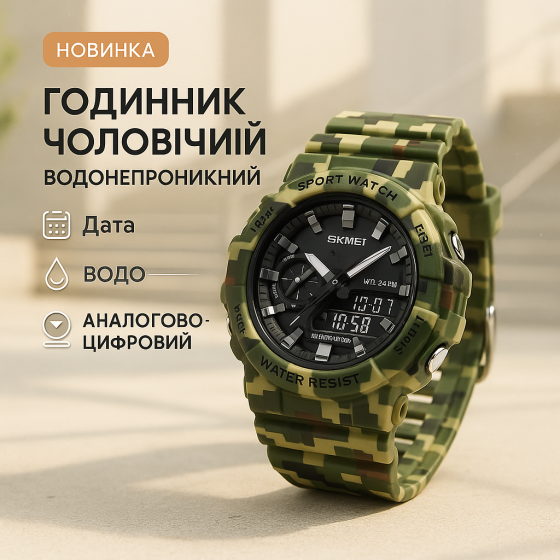 Практичные спортивные мужские часы SKMEI 2351CMGN, Военные часы для военнослужащих VS-39 Львов