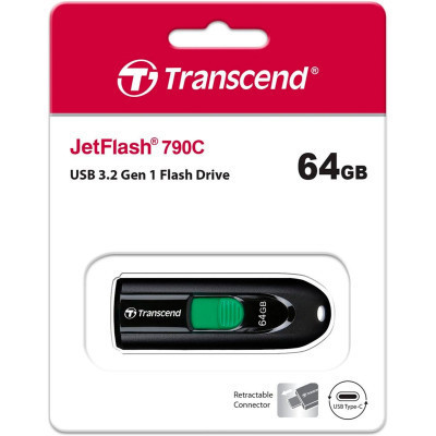 USB флеш накопитель Transcend 64GB JetFlash 790C Black USB 3.1 Type-C (TS64GJF790C) Винница - изображение 7