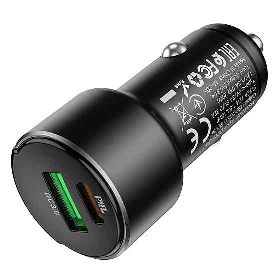 Автомобільний зарядний пристрій HOCO Z42 Light road dual port digital display PD20W+QC3.0 car charger Black Киев