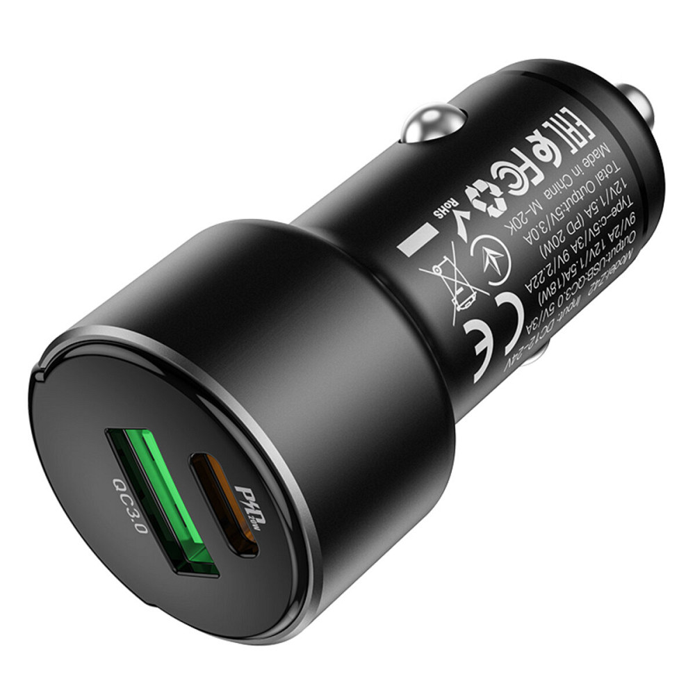 Автомобільний зарядний пристрій HOCO Z42 Light road dual port digital display PD20W+QC3.0 car charger Black Киев - изображение 4