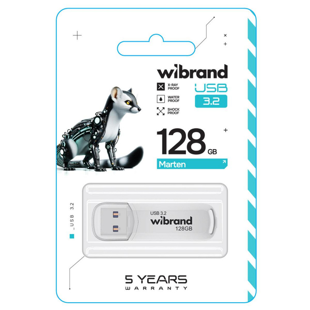 Флешка flash Wibrand USB 3.2 Gen1 Marten 128GB White WI3.2/MA128P10W Одесса - изображение 2