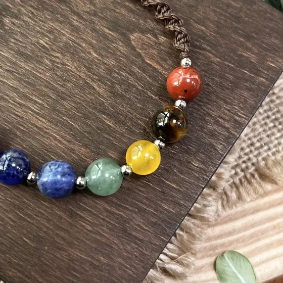 Браслет «7 чакр» 8 мм – натуральные камни, шамбала, регулируемый Киев