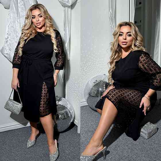 Жіноча святкова сукня батал зі вставками креп дайвінг + сітка 56/58 Одеса