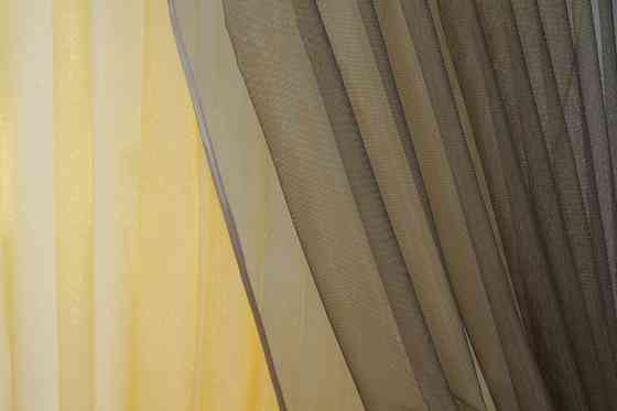 Кухонные шторки VR-Textil № 101к с подвязками золотистый с венге 345х170 см (52-0421) Киев