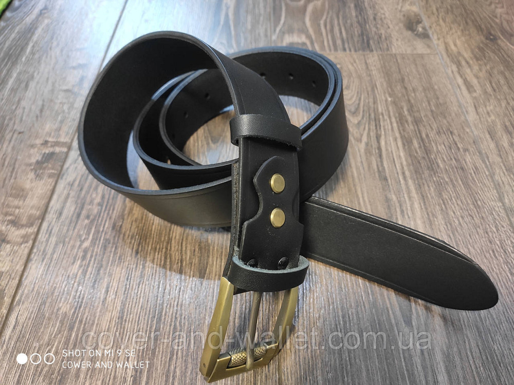 Чорний шкіряний чоловічий ремінь під джинси Shvigel Коричневий Київ - фото 2