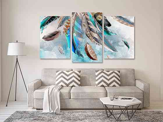 Модульна картина у вітальню/ спальню Абстракція Пір`я Art-529_3 70x130 см Київ
