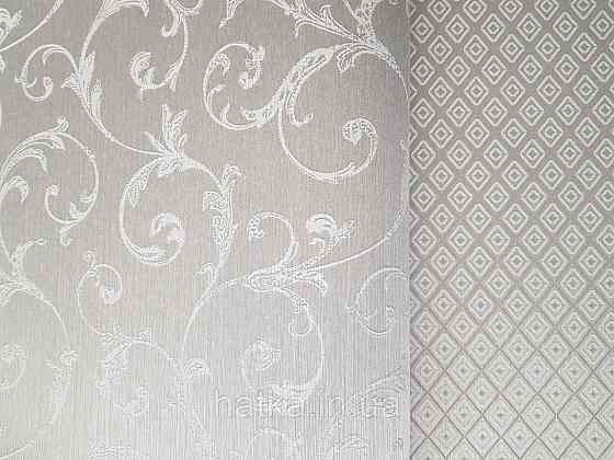 Шпалери текстильні 0.53х10.05 Rasch Textil Valentina класика завитки вензелі структурні біло сіре на сірому Київ