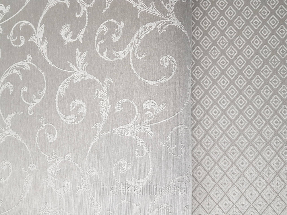 Шпалери текстильні 0.53х10.05 Rasch Textil Valentina класика завитки вензелі структурні біло сіре на сірому Київ - фото 2