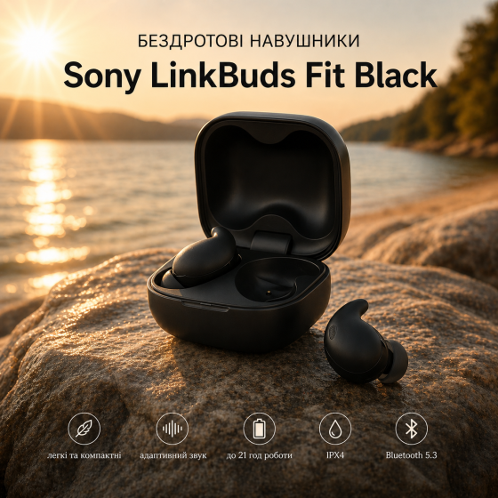 Наушники Sony LinkBuds Fit Black: беспроводные TWS, активное шумоподавление ANC, Bluetooth 5.3, IPX4, до 21 ч автономности Киев