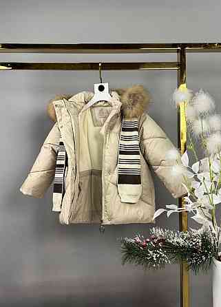 Детская зимняя куртка для девочки с шарфом натуральный мех 98,104,110,122 Николаев