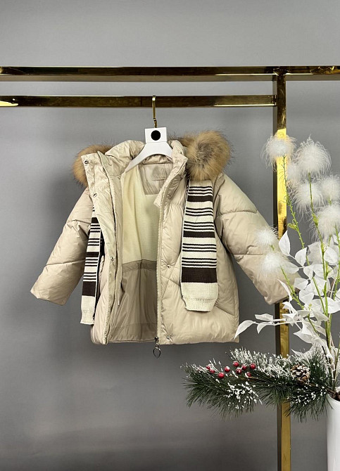 Детская зимняя куртка для девочки с шарфом натуральный мех 98,104,110,122 Николаев - изображение 2