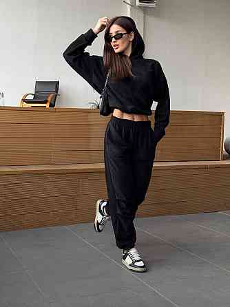 Флісовий жіночий костюм з капюшоном Чорний 42/46 Харків