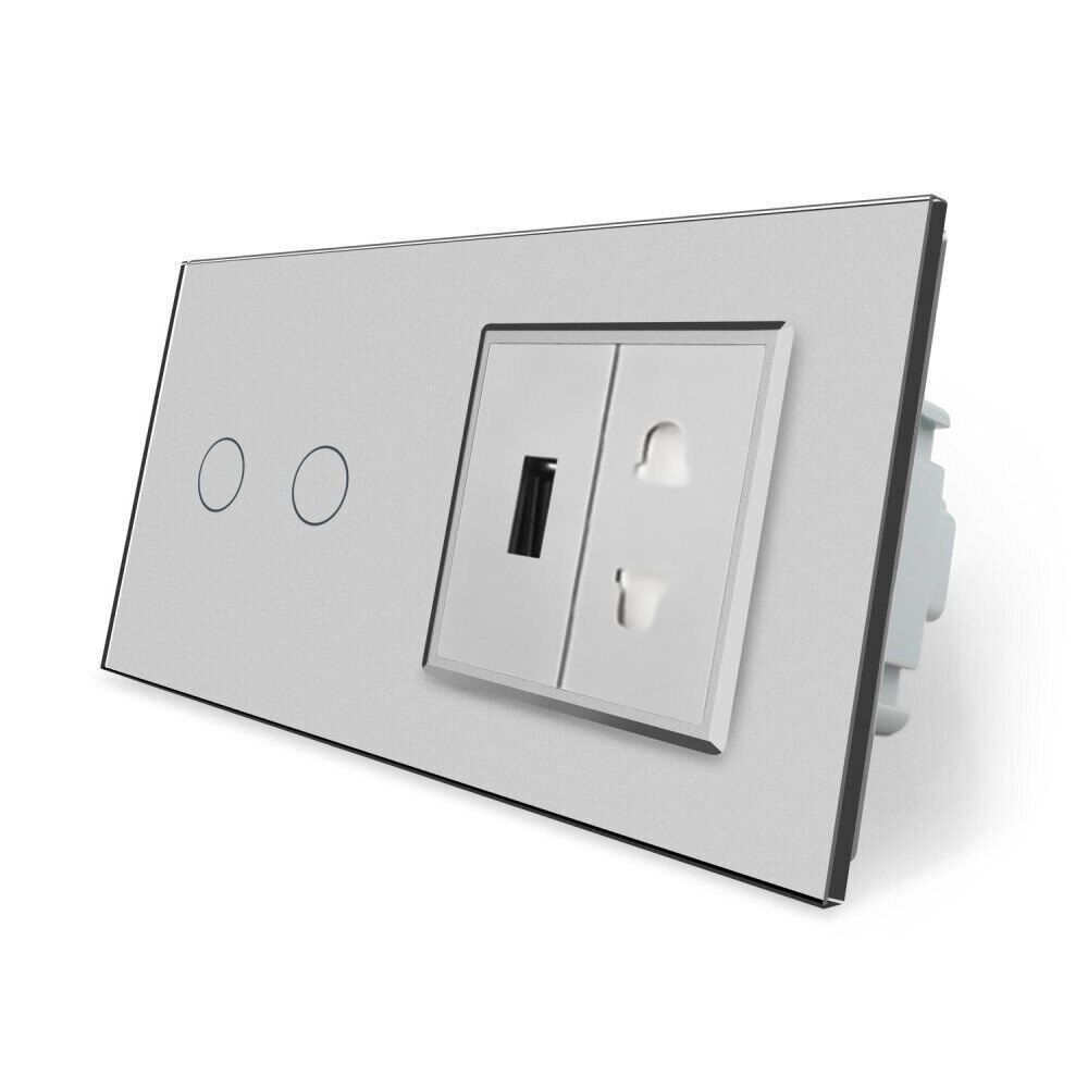 LIVOLO Розумний сенсорний прохідний/перехресний вимикач 2 сенсора 1 розетка 1 USB Livolo сірий Коломия - фото 2