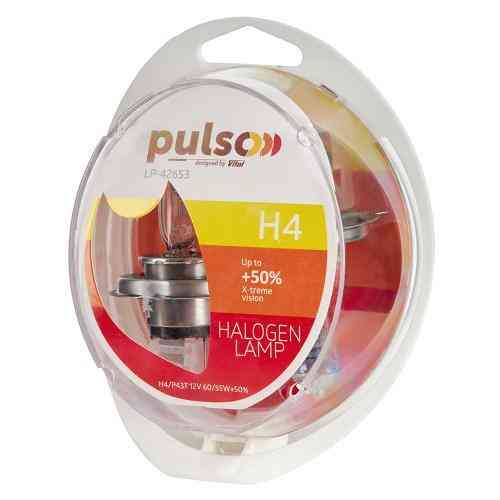 Галогенні лампи PULSO H4 P43T 12В 60/55Вт +50% світла X-treme Vision у пластиковій упаковці Харків