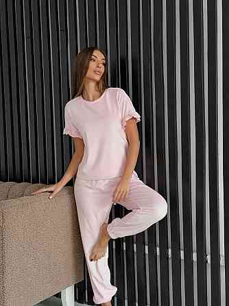 Женская стильная домашняя велюровая пижама Розовый Одесса