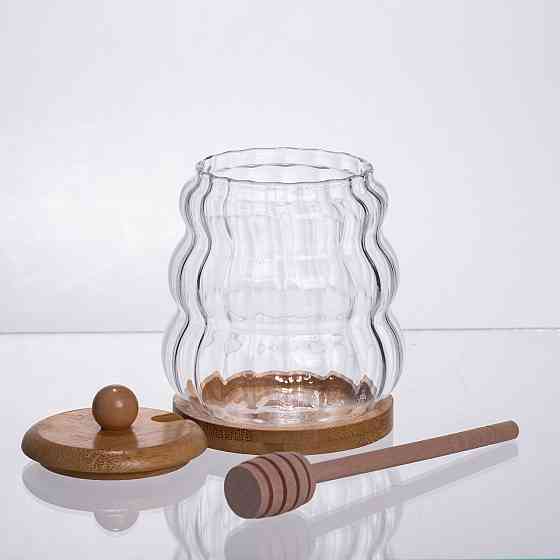 Медовниця скляна з кришкою та ложкою 320 (мл) медовниця баночка для зберігання меду 64486-9 Коломия
