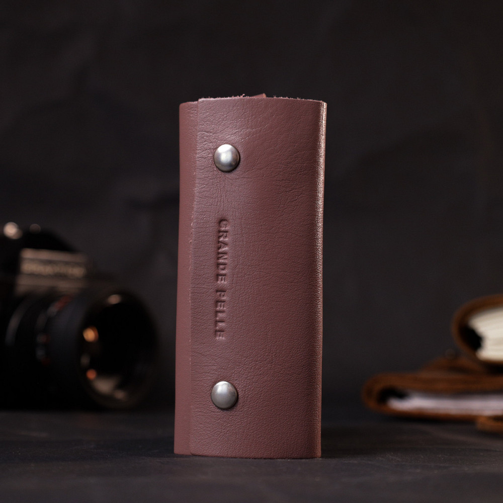 Чарівна жіноча шкіряна ключниця на кнопках GRANDE PELLE 11641 Пудровий Київ - фото 3