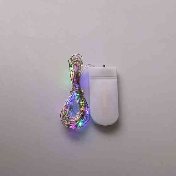 Светодиодная гирлянда Роса 5 метров на батарейках 50 led нить на белом проводе мультиколор 50L5MWML Киев