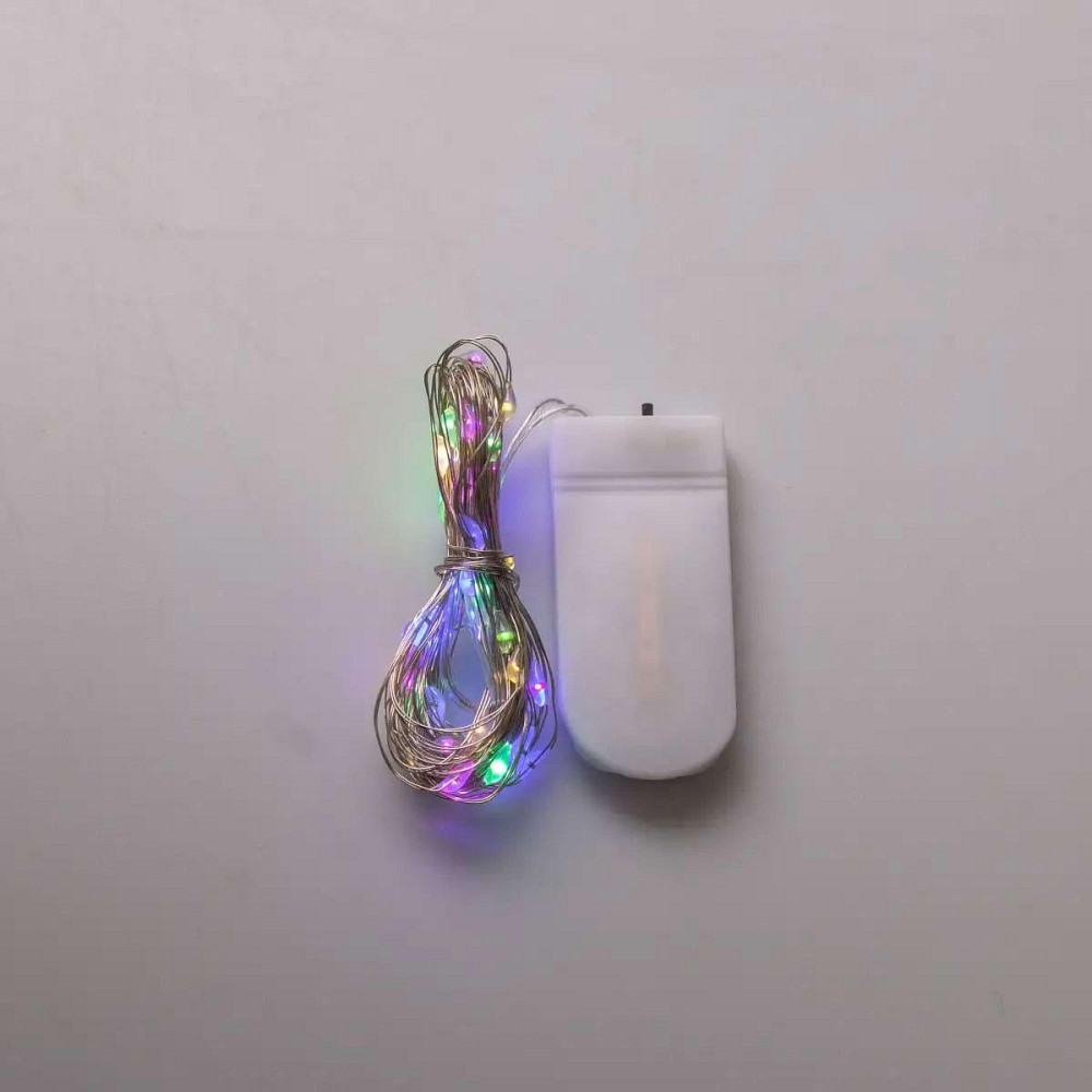 Светодиодная гирлянда Роса 5 метров на батарейках 50 led нить на белом проводе мультиколор 50L5MWML Киев - изображение 5