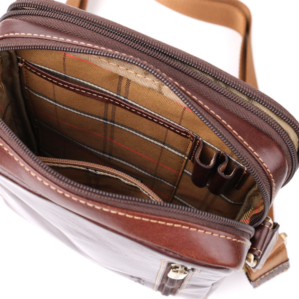 Мужская сумка с карманами из гладкой натуральной кожи Tony Perotti 20856_1 (9148-17 moro) Коричневый Киев - изображение 6