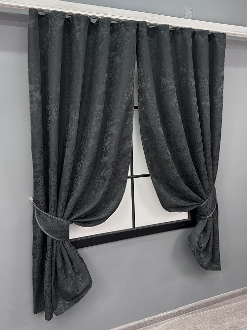 Комплект коротких штор VR-Textil Льон мармур Pavliani ХО № 1262ш Графітовий 130х170 см 2 шт (35-0204) Київ - фото 2