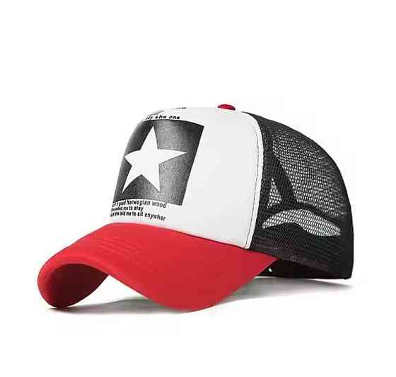 Бейсболка в сеточку с принтом звезда для мужчин и женщин 54-60 красно-белая Киев