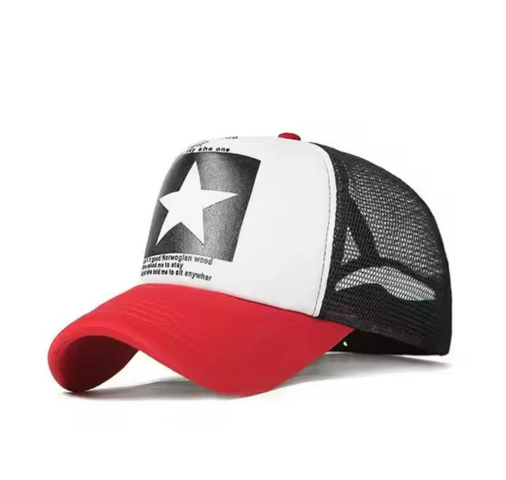 Бейсболка в сеточку с принтом звезда для мужчин и женщин 54-60 красно-белая Киев - изображение 3